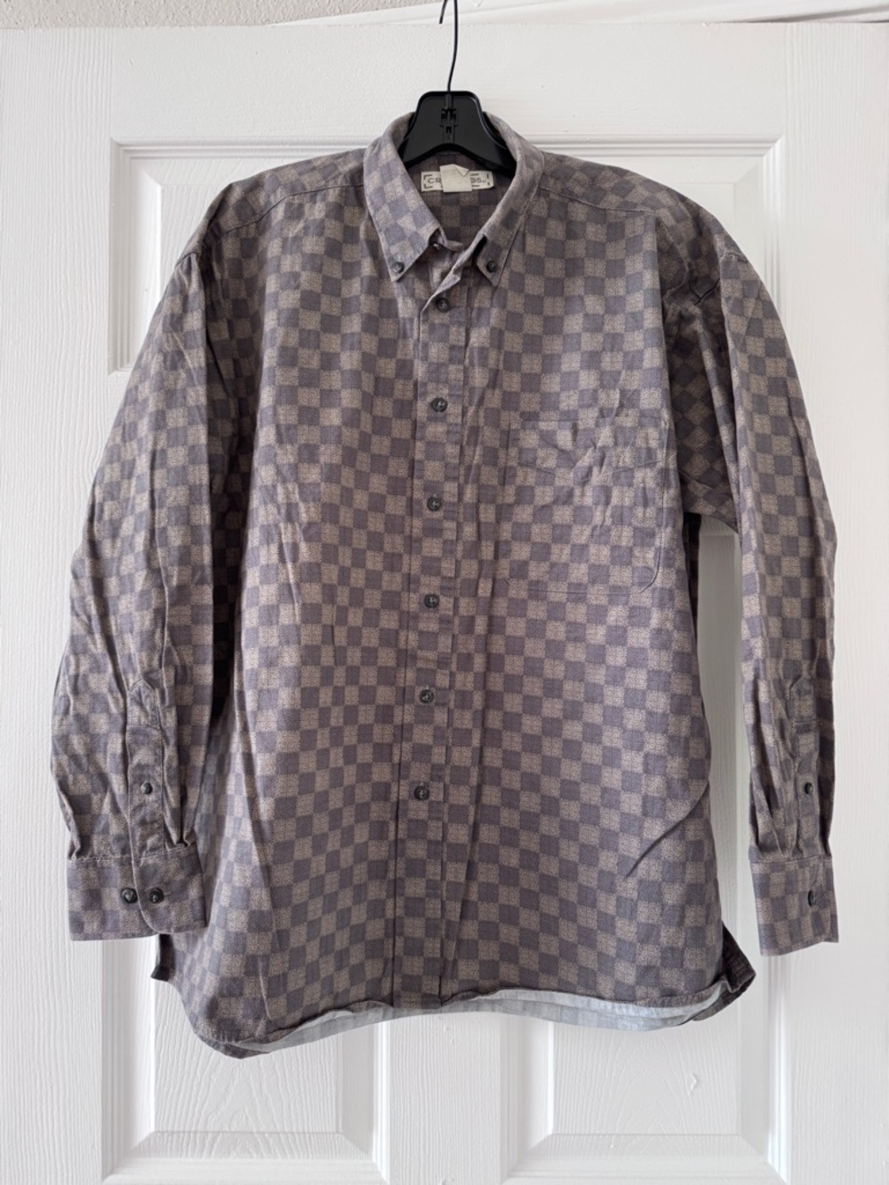 Crossings Mens Peached Cotton Button Down Shirt L Large Geometric Beige Gray